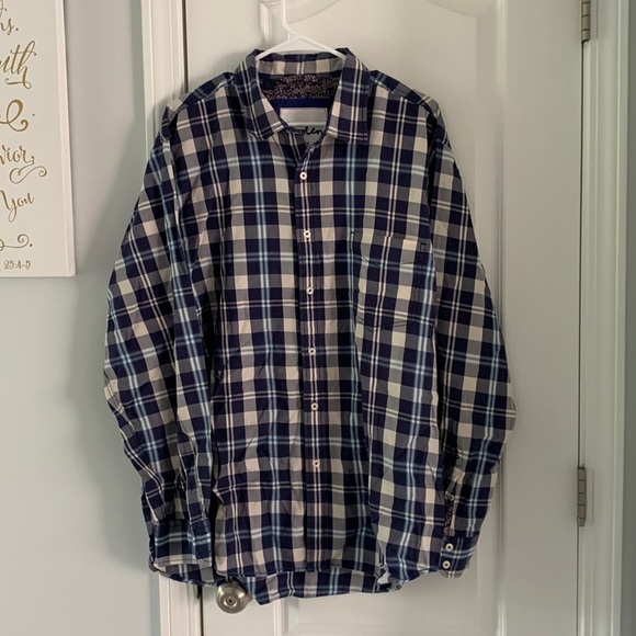 Boden plaid buttons down shirt navy blue purple size XL casual - Picture 2 of 13